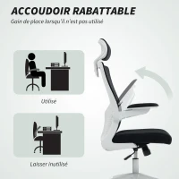 HOMCOM Chaise bureau ergonomique, fauteuil de bureau, accoudoirs relevables, soutien lombaire, appui-tête, 60x63x120cm, noir(m-7)