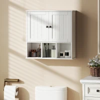 HOMCOM Armadio da Parete per Bagno, Mobile Contenitore con 2 Ante, Ripiano Regolabile e Scomparti Aperti, Bianco(m-2)