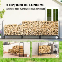Outsunny Suport pentru Lemne de 1m³ Reglabil cu Acoperire Impermeabilă din PE, din Metal, 300x36x99 cm, Negru și Verde Închis(m-7)