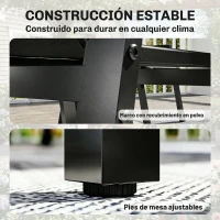 Outsunny Conjunto de Mesa y Sillas Jardín con Mesa con Tablero de Listones y 6 Sillas Transpirables para Terraza Patio Negro(m-6)
