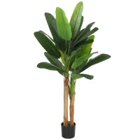 HOMCOM Lote de 2 plantas artificiales de interior 150 cm bananeros en maceta decoración para hogar, oficina, salón, dormitorio(m-8)