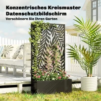 Outsunny Blumenkasten mit Sichtschutz Pflanzkasten mit Rankgitter tropischen Blattmotiven 61 x 23 x 113 cm Schwarz(m-6)