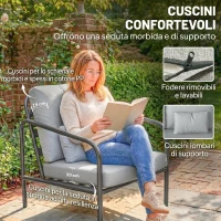 Outsunny Salotto da Giardino 4 Pezzi in Acciaio con Divano 2 Posti, 2 Poltrone e Tavolino, Grigio Chiaro(m-5)