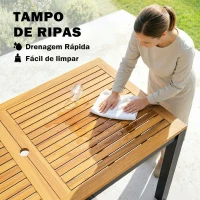 Outsunny Mesa de Jantar de Jardim em Madeira para 6 Pessoas com Tampo de Ripas e Orifício 150x75x75 cm Natural(m-7)