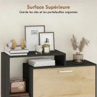 HOMCOM Meuble à chaussures 8 paires, armoire à chaussures étroite avec 2 tiroirs rabattables, 3 compartiments ouverts, noir(m-7)