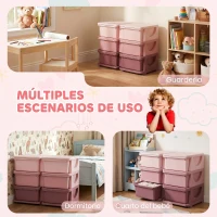 HOMCOM Torre de Almacenamiento Infantil con 6 Cajones Organizador de Juguetes con Bordes Redondeados y Asas 75x37x56,5 cm Rosa(m-5)