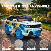 HOMCOM Ride on Police Kids Car 12V Electric Car for 3-6 Years with Remote Control Siren Flashing Lights Suspension, White(m-9)
