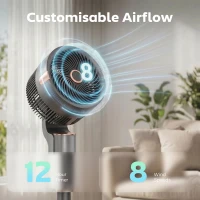 HOMCOM 20 dB Silent Standing Fan for Bedroom, 44" Pedestal Fan with 90° Oscillating, 8 Speeds and LED Light, Grey(m-4)