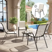 Outsunny Set de 4 Sillas de Exterior Apilables con Asiento de Malla Respaldo Alto y Marco de Acero para Jardín Beige y Negro(m-2)
