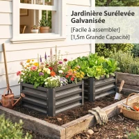 Outsunny Lot de 2 jardinières surélevées, carre potager de jardin pour légumes, fleurs, acier galvanisé 60 x 60 x 30,5 cm, gris(m-9)