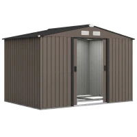 Outsunny Casetta da Giardino con 4 Prese d'Aria e 2 Porte Scorrevoli in Acciaio, 277x195x192 cm, Marrone(m-1)