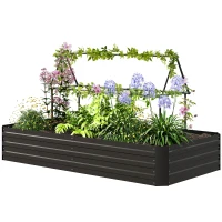 Outsunny Carré potager jardinière rectangulaire en acier galvanisé tuteurs pour tomates et plantes grimpantes 180 x 90 x 29,5 cm(m-1)