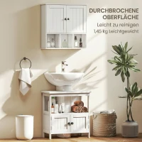 HOMCOM Armadio da Parete per Bagno, Mobile Contenitore con 2 Ante, Ripiano Regolabile e Scomparti Aperti, Bianco(m-4)