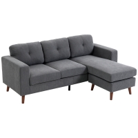 HOMCOM Hoekbank 192 cm L-vorm 3-zits bank met omkeerbare chaiselongue, cord-look, voor kleine ruimte, Donkergrijs