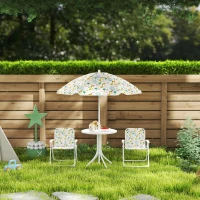AIYAPLAY Conjunto de Mesa y Sillas Infantil de Jardín 4 Piezas Sillas Plegables Sombrilla Ajustable Diseño de Elefantes Blanco(m-9)