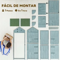 Outsunny Armário de Jardim de Madeira 77x54,2x179 cm 0,3 m² Armário de Armazenamento com 3 Prateleiras e 2 Portas Azul Claro(m-9)