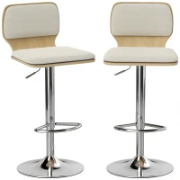 HOMCOM Juego de 2 Taburetes Altos de Cocina Giratorios en 360° Regulables en Altura de 81-102 cm Tapizados en Lino Beige(m-10)