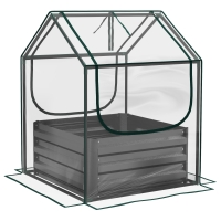 Outsunny Carré potager de jardin avec mini serre, jardinière surélevée en acier galvanisé, 70 x 70 x 90 cm, gris foncé