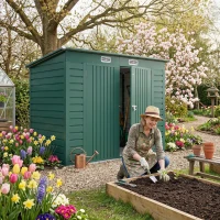 Outsunny 3.7 x 7.9ft Galvanised Steel Shed, with Latched Door and Padlock - Green(m-8)