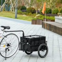 HOMCOM Remorque à vélo avec coffre de rangement amovible et pliable de 65L, réflecteurs de sécurité, charge max. 40KG, noir(m-10)