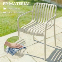 Outsunny Tuinstoelen 4er Set Stapelbare Terrasstoelen met Lamelontwerp Armleuningen, Ergonomisch Cremewit(m-7)