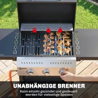 Outsunny Gasgrill 9 KW 3 Brenner BBQ Grillwagen Edelstahl inkl klappbar Seitentisch Gewürzhalter Unterregal 6 Haken(m-4)