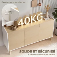 HOMCOM Buffet cuisine, meuble de rangement nordique, 3 portes à fermeture douce, 6 compartiments, bois naturel et blanc(m-8)