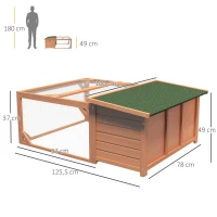 PawHut Clapier d'extérieur, cage lapin avec enclos, toit en asphalte, cadre en bois, 125,5 x 100 x 49 cm, orange(m-3)