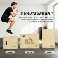 Box jump pliométrie 3 en 1 - Collaboration Aosom.fr x FFHandball - boîte à saut musculation fitness bois(m-4)