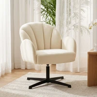 HOMCOM Fauteuil salon pivotant fauteuil d'appoint rembourré en velours dossier en forme de coquille coussin à ressorts beige(m-2)