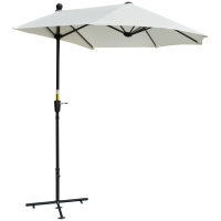 Outsunny Sonnenschirm Halbrund 1,9 x 2 m Doppelsonnenschirm mit Handkurbel Ständer Cremeweiß