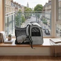 PawHut Cutie transport extensibilă pentru câini cu 5 buzunare și bandă reflectorizantă pentru câini până la 10 kg 33,5x28x42cm Hellgrau(m-4)
