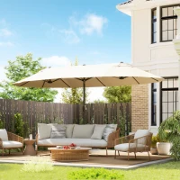 Outsunny Parasol de jardin exterieur parasol double 4,6L x 2,7l x 2,4H m ouverture fermeture manivelle acier polyester haute densité crème(m-2)