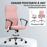 HOMCOM Fauteuil de bureau manager dossier ergonomique hauteur assise réglable pivotant tissu maille 63x65x119109-119cm rose(m-5)