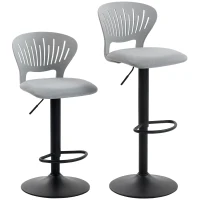 HOMCOM Juego de 2 Taburetes de Bar Giratorios en 360° Regulables en Altura de 84-105 cm Respaldo Hueco Reposapiés Gris(m-1)