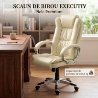 HOMCOM Scaun de Birou Rotativ din PU, Funcție Balansare, Spătar Înalt, Înălțime Reglabilă, Capacitate 120kg, Negru(m-9)