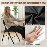 HOMCOM Lot de 2 chaises pliantes chaises de salle à manger portables cadre en acier dim. 45l x 46P x 78H cm noir(m-4)