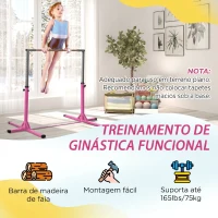 HOMCOM Barra de Ginástica para Crianças com Altura Ajustável 92-150 cm Barra Horizontal de Ginástica 197x121x150 cm Rosa(m-5)