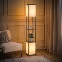 HOMCOM Modern Shelf Floor Lamp with Dual Ambient Light, Standing Lamp Living Room, Bedroom, 156cm, Brown(m-10)