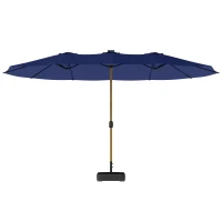 Outsunny Ombrellone Doppio a 12 Stecche con Manovella, Base a Croce e Sacchi di Sabbia, 4.7x2.8 m, Blu Scuro(m-10)