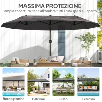 Outsunny Ombrellone da Giardino Doppio da Giardino 4.6x2.7 m a 12 Stecche con Prese d'Aria e Manovella, Ombrellone per Esterno in Acciaio e Poliestere, Anti UV, per Balcone e Terrazza, Grigio(m-7)