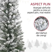 HOMCOM Brad de Crăciun înzăpezit cu 263 de crengi și lumini LED albe, din plastic și metal, Ø45x150 cm, verde(m-6)