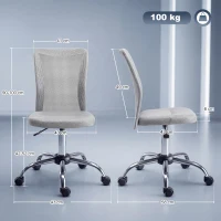 Vinsetto Silla de Escritorio Giratoria sin Brazos Silla de Malla con Altura Ajustable Carga 100 kg 43x58x90-100 cm Gris(m-3)