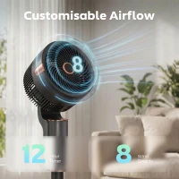 HOMCOM 20 dB Silent Standing Fan for Bedroom, 44" Pedestal Fan with 90° Oscillating, 8 Speeds and LED Light, Black(m-4)