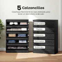 HOMCOM Cómoda para Dormitorio de 5 Cajones Cajonera para Salón Oficina Estilo Moderno 77x40x111,5 cm Negro Veteado(m-4)