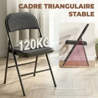 HOMCOM Lot de 2 chaises pliantes chaises de salle à manger portables cadre en acier dim. 45l x 46P x 78H cm noir(m-5)