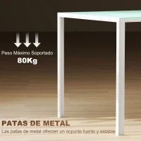 HOMCOM Mesa de Comedor de Cristal Rectangular para 6 Personas con Patas de Metal para Cocina Salón 140x80x75 cm Blanco(m-5)