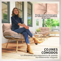Outsunny Conjunto de Muebles de Jardín de Rattán de 4 Piezas con Cojines Sofá 2 Sillones y Mesa de Centro Beige(m-6)