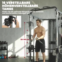 SPORTNOW Kraftstation Fitnessstation mit 65kg Gewichten, Latzug, Butterflystange, verstellbar Preacher Bank, Beintrainer(m-7)