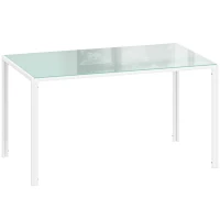 HOMCOM Mesa de Comedor de Cristal Rectangular para 6 Personas con Patas de Metal para Cocina Salón 140x80x75 cm Blanco(m-1)